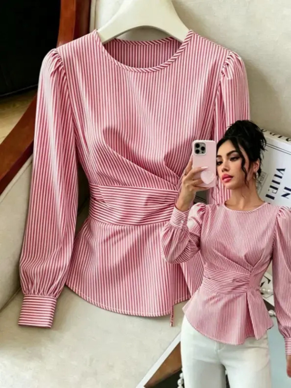 Zara Asymmetric Waisted Striped Long Sleeve Round Neck Shirt